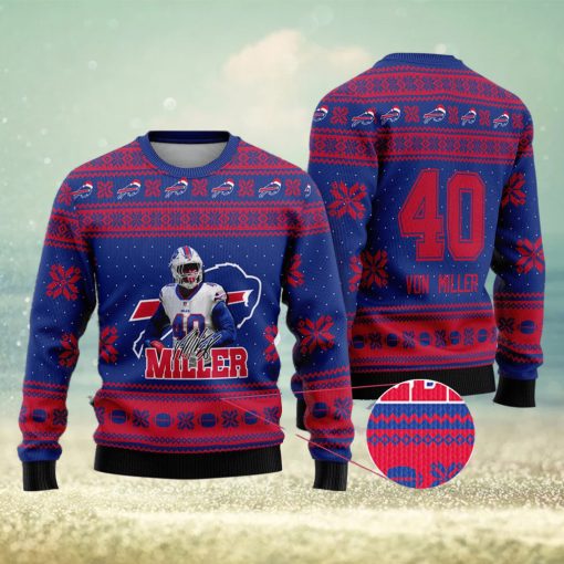 Buffalo Bills – Von Miller Custom Name And Number Ugly Christmas Sweater