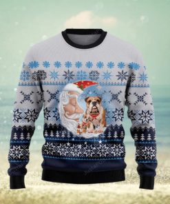 Bulldog Love Santa Moon Ugly Christmas Sweater, Ugly Sweater