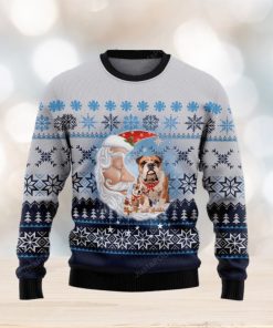 Bulldog Love Santa Moon Ugly Christmas Sweater, Ugly Sweater