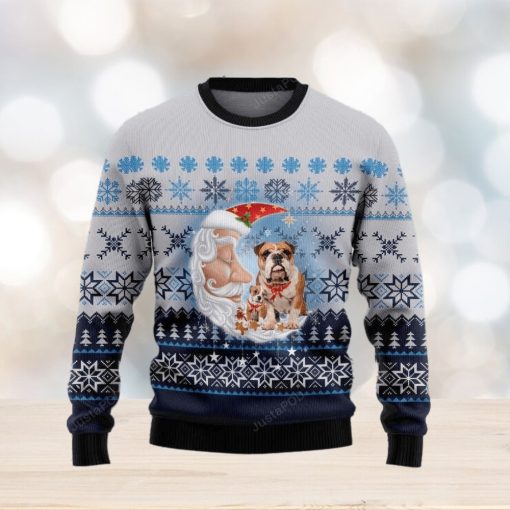 Bulldog Love Santa Moon Ugly Christmas Sweater, Ugly Sweater