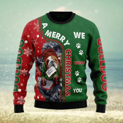 Bulldog Merry Christmas Woof Ugly Christmas Sweater AOP All Over Printed Sweater