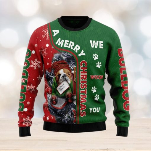 Bulldog Merry Christmas Woof Ugly Christmas Sweater AOP All Over Printed Sweater