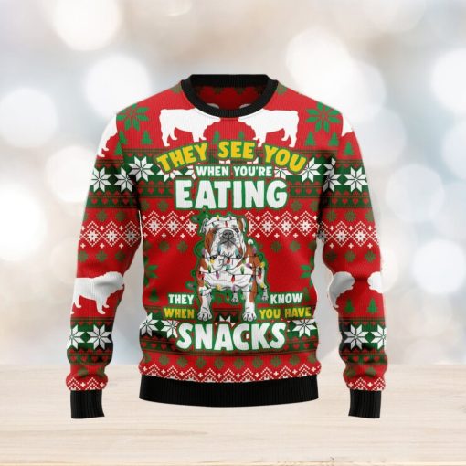 Bulldog Snacks Ugly Christmas Sweater Best Gift For Men And Women