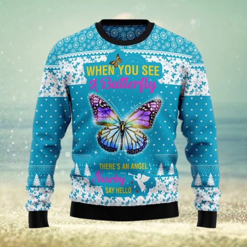 Butterfly Nearby Say Hello Ugly Christmas Sweater Gift Men Women