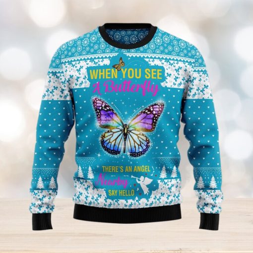 Butterfly Nearby Say Hello Ugly Christmas Sweater Gift Men Women