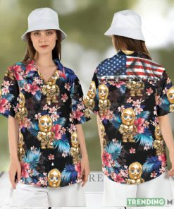 C3PO American Flag Hawaiian Shirt Star Wars Droid Tropical Hawaii Shirt Star Wars Palm Leaves Summer Aloha Shirt