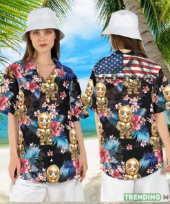 C3PO American Flag Hawaiian Shirt Star Wars Droid Tropical Hawaii Shirt Star Wars Palm Leaves Summer Aloha Shirt