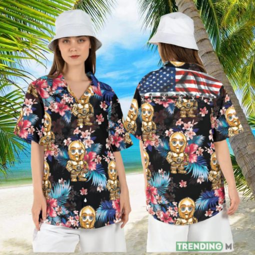 C3PO American Flag Hawaiian Shirt Star Wars Droid Tropical Hawaii Shirt Star Wars Palm Leaves Summer Aloha Shirt