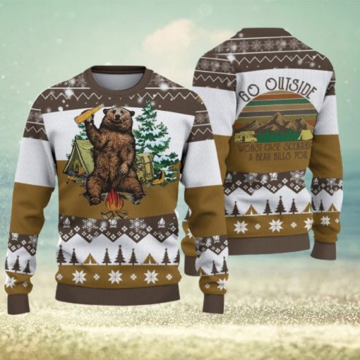 Camping Bear Go Outside Christmas Gift For Holiday A Bear Will Kills You 3D Ugly Christmas Sweater