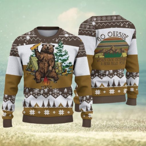 Camping Bear Go Outside Ugly Christmas Sweater Holiday For Men And Women