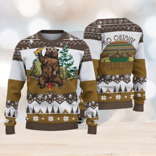 Camping Bear Go Outside Ugly Christmas Sweater Holiday For Men And Women