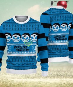 Carolina Panthers Christmas Jack Skellington Face Pattern Ugly Christmas Sweater