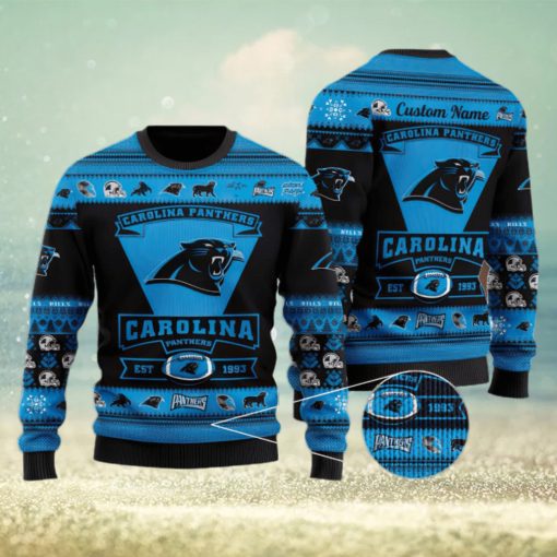 Carolina Panthers Football Team Logo Custom Name Christmas Gift All Over Print Ugly Christmas Sweater