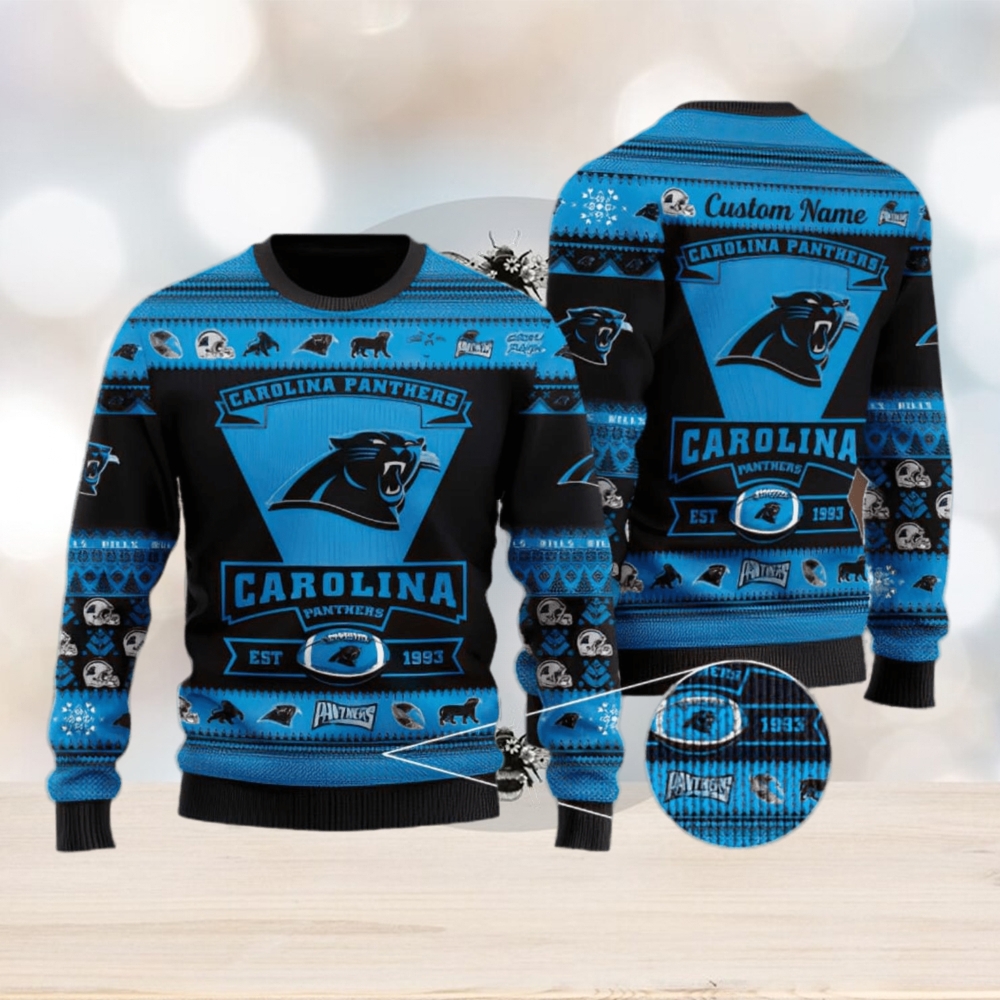 Personalized Carolina Panthers Football Team Logo Ugly Sweater - T