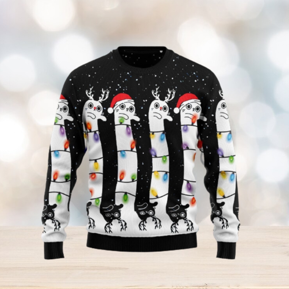 Cat And Christmas Light Funny Christmas 3D Sweater Matching Family Shirts For Christmas Cat And Christmas Light Funny Christmas 3D Sweater Matching Family Shirts For Christmas