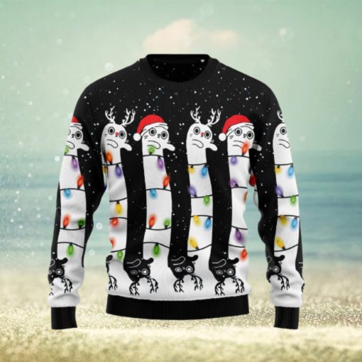 Cat And Christmas Light Funny Christmas 3D Sweater Matching Family Shirts For Christmas