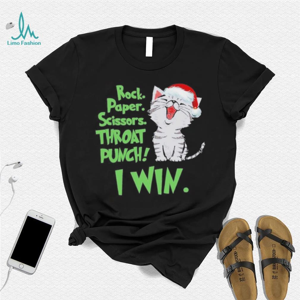 Cat Christmas rock paper scissors throat punch I win shirt - Limotees