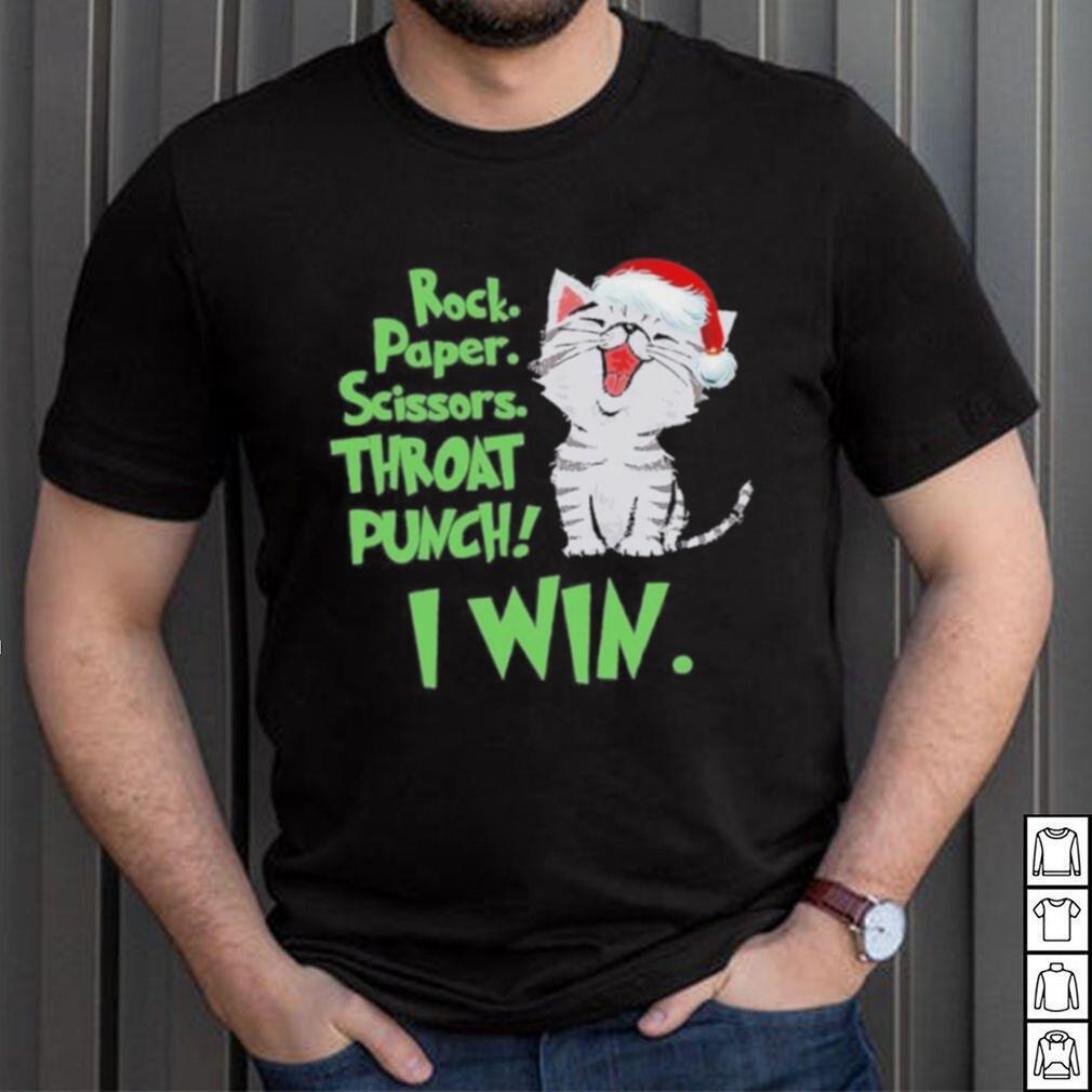 Cat Christmas rock paper scissors throat punch I win shirt - Limotees