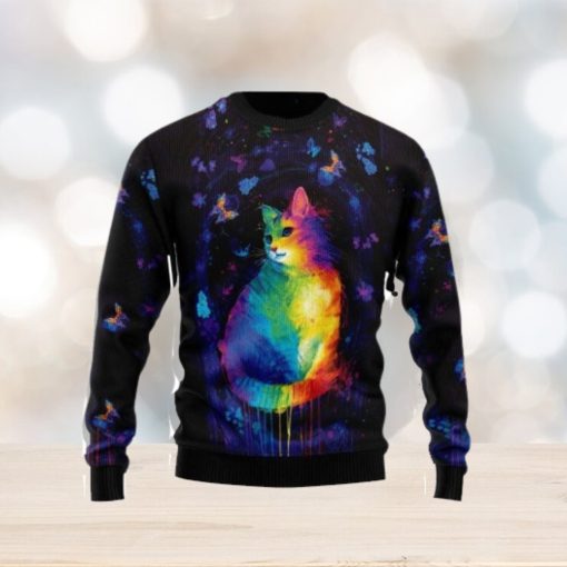 Cat Colorful Ugly Christmas Sweater 3D Gift Christmas Funny