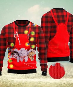 Cat Pocket Christmas Red Ugly Christmas Sweater AOP All Over Printed Sweater