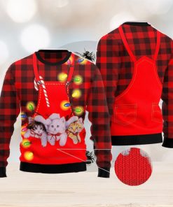 Cat Pocket Christmas Red Ugly Christmas Sweater AOP All Over Printed Sweater