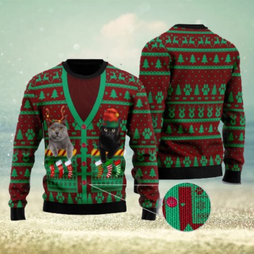 Cat Pocket Xmas Ugly Christmas Sweater Gift For Family