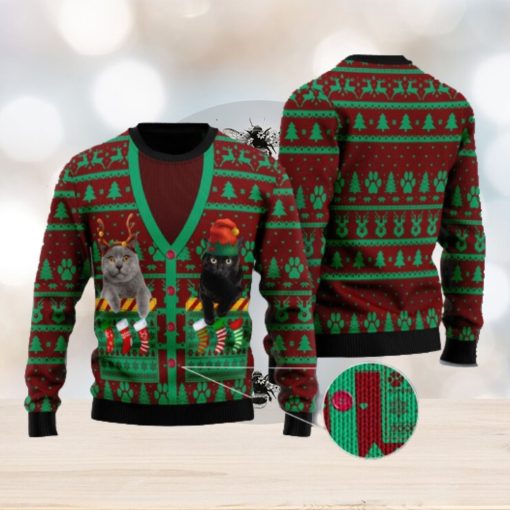 Cat Pocket Xmas Ugly Christmas Sweater Gift For Family