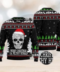 Cat Skull Santa merry Christmas Ya Filthy Human Ugly Christmas 3D Sweater