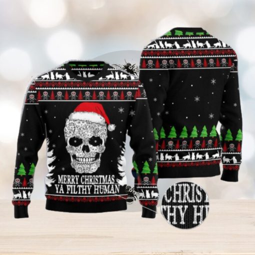 Cat Skull Santa merry Christmas Ya Filthy Human Ugly Christmas 3D Sweater