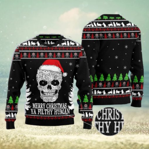 Cat Skull Santa merry Christmas Ya Filthy Human Ugly Christmas 3D Sweater