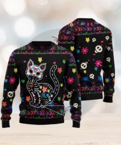 Cat Sugar Skull Floral Pattern Ugly Christmas 3D Sweater