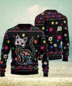 Cat Sugar Skull Floral Pattern Ugly Christmas 3D Sweater