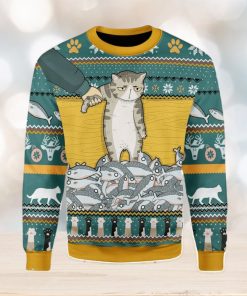 Cat With Fish Ugly Christmas Sweater Xmas Gift Men And Women Christmas Sweater