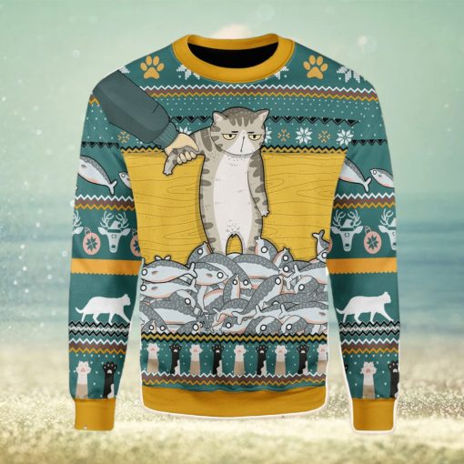 Cat With Fish Ugly Christmas Sweater Xmas Gift Men And Women Christmas Sweater