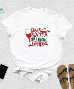 Caterpillar Dear Santa Just Bring Wine Christmas Pajama Costume Drinking Raglan Baseball Tee Shirt