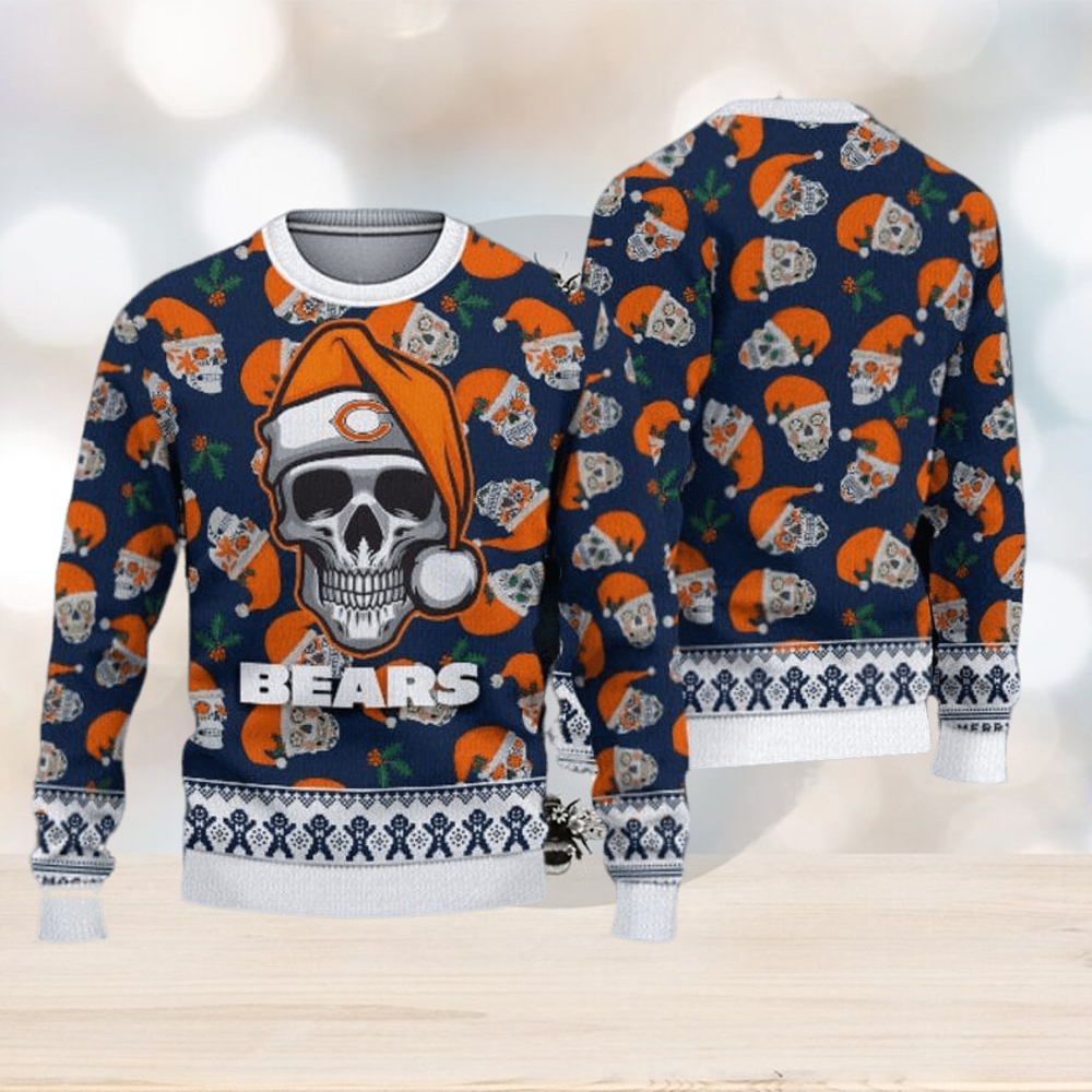 Chicago Bears Fans Skull Outwear Ugly Christmas Sweater - Limotees