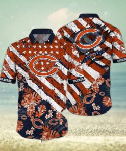 Chicago Bears NFL Hawaiian Shirt Floral Print American Flag Beach Shirt Short Style Summer