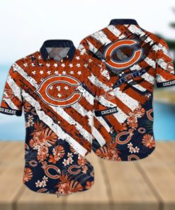 Chicago Bears NFL Hawaiian Shirt Floral Print American Flag Beach Shirt Short Style Summer