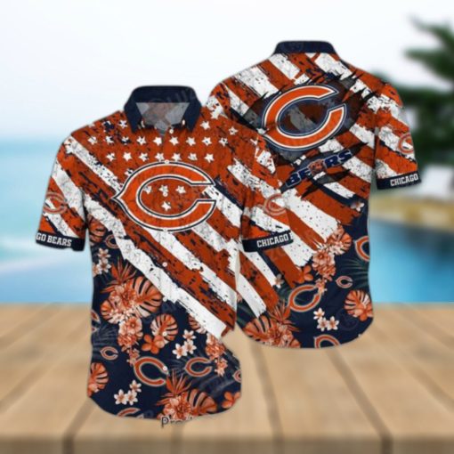 Chicago Bears NFL Hawaiian Shirt Floral Print American Flag Beach Shirt Short Style Summer