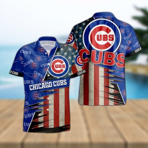 Chicago Cubs American Flag Logo Hawaiian Shirt Vacation Gift For Men And Women Gift