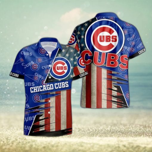 Chicago Cubs American Flag Logo Hawaiian Shirt Vacation Gift For Men And Women Gift