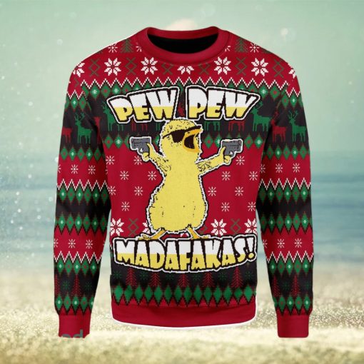 Chicken Pew Pew Madafakas Funny Chicken Gangster Meme Ugly Christmas Sweater Xmas Gift Men And Women Christmas Sweater