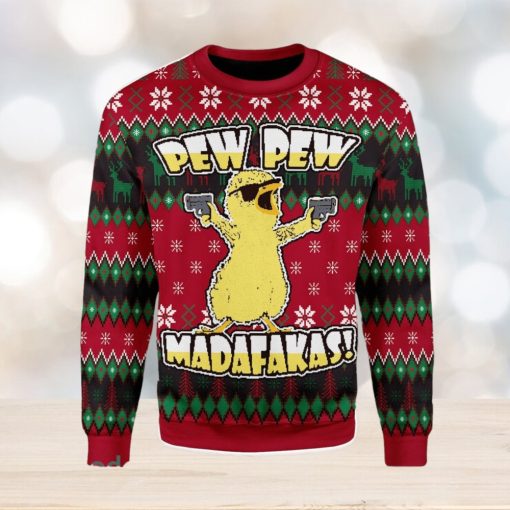 Chicken Pew Pew Madafakas Funny Chicken Gangster Meme Ugly Christmas Sweater Xmas Gift Men And Women Christmas Sweater