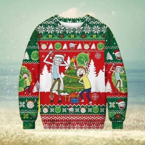 Christmas Dancing Rick And Morty Snowflakes Pattern 3D Funny Ugly Sweater