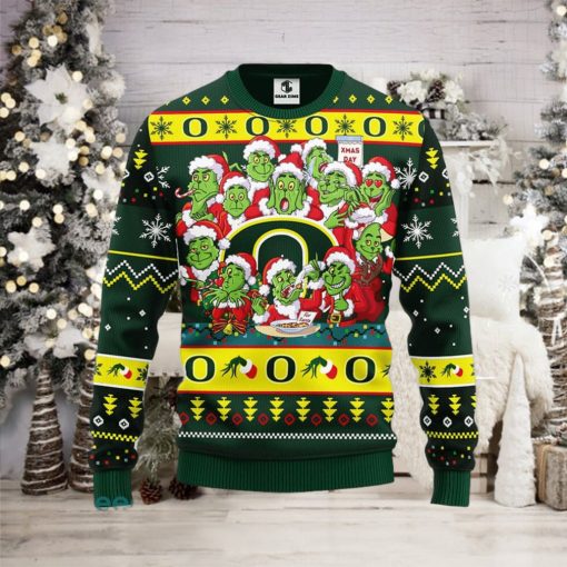 Christmas Gift NCAA Oregon Ducks Cute 12 Grinch Face Xmas Day Men And Women Ugly Christmas Sweater