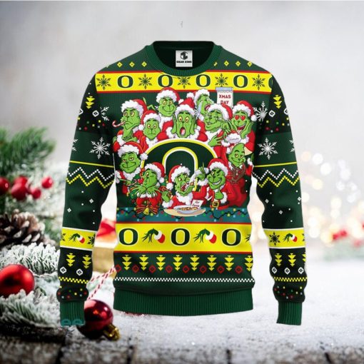 Christmas Gift NCAA Oregon Ducks Cute 12 Grinch Face Xmas Day Men And Women Ugly Christmas Sweater