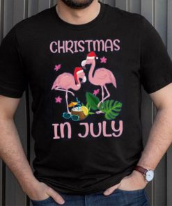 Christmas In July Pink Flamingo Wearing Santa Hat Gift Kids T Shirt