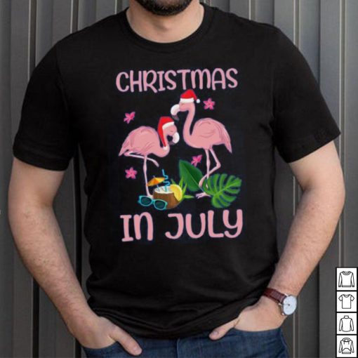 Christmas In July Pink Flamingo Wearing Santa Hat Gift Kids T Shirt