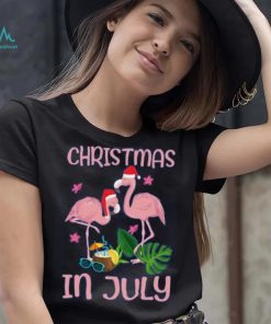 Christmas In July Pink Flamingo Wearing Santa Hat Gift Kids T Shirt