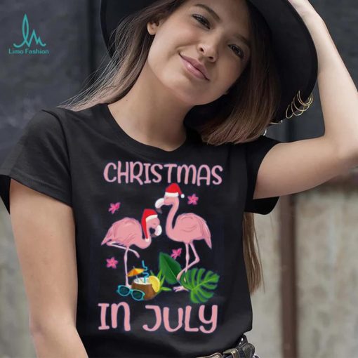 Christmas In July Pink Flamingo Wearing Santa Hat Gift Kids T Shirt